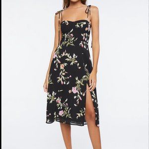 Black Floral Sweetheart Midi Dress